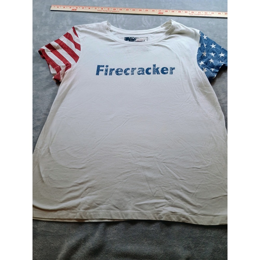 Natural Reflections Womens Firecracker Tee White XL Patriotic Stars Stripes